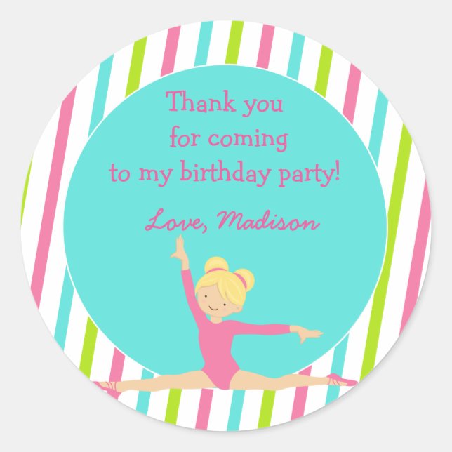 Pegatina Redonda Gimnastic Birthday Party Favor Pegatinas (Anverso)