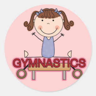 Pegatina Redonda GIMNASTICS - Brunette Chica reparte camisetas y re