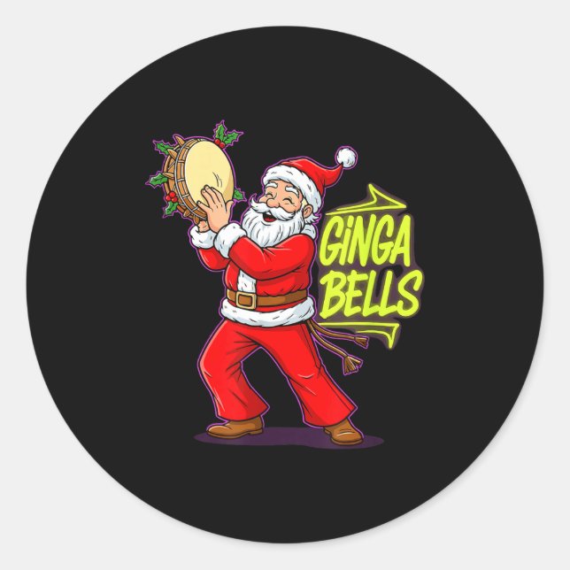 Pegatina Redonda Ginga Bells Santa Brazilian Party Holiday Christma (Anverso)