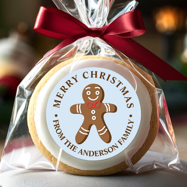 Pegatina Redonda Gingbread Man Blue Merry Christmas (Subido por el creador)