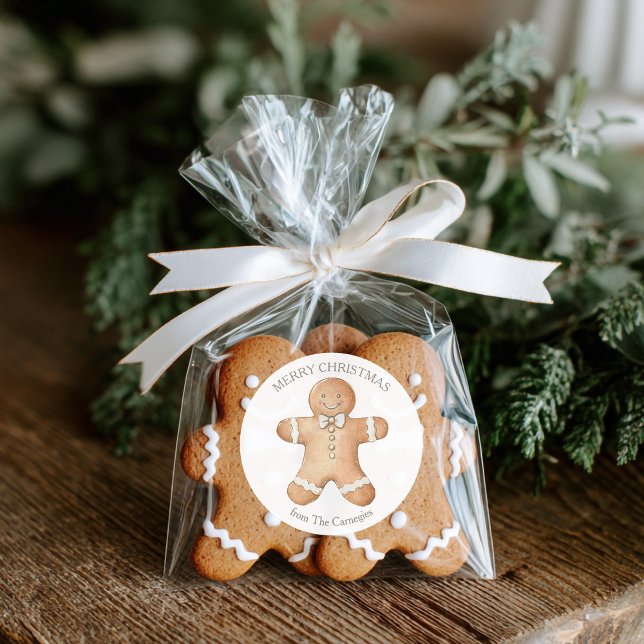 Pegatina Redonda Gingbread Man Feliz Navidad (Gingerbread man circle Christmas label)