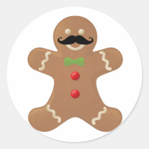 Pegatina Redonda Gingbread Mustache Man