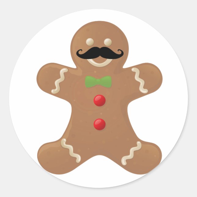 Pegatina Redonda Gingbread Mustache Man (Anverso)