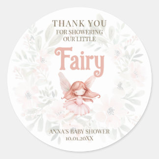 Pegatina Redonda Ginger Fairy Baby Shower Gracias
