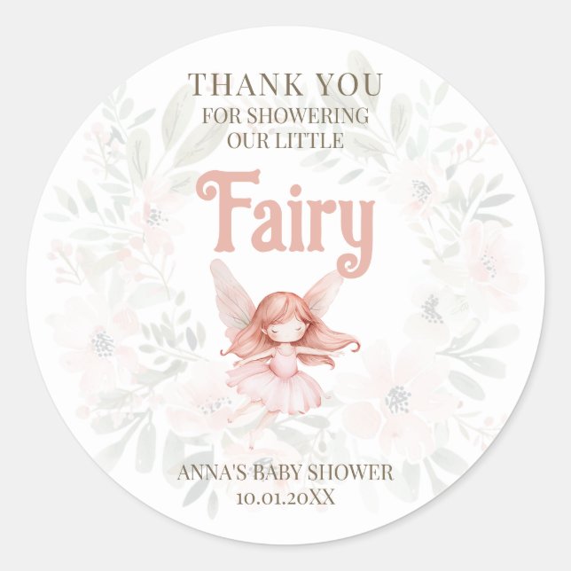 Pegatina Redonda Ginger Fairy Baby Shower Gracias (Anverso)