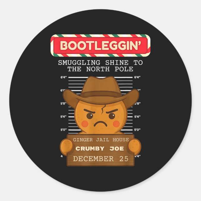 Pegatina Redonda Ginger Jailhouse Christmas Humor Gingerbread Coupl (Anverso)