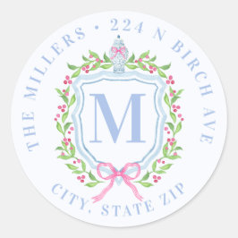 Pegatina Redonda Ginger Jar y los Navidades Berries Monograma Direc