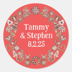 Pegatina Redonda Gingerbread Burgundy Floral Wreath