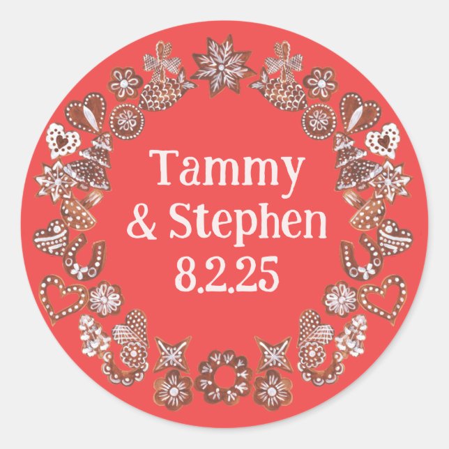 Pegatina Redonda Gingerbread Burgundy Floral Wreath (Anverso)