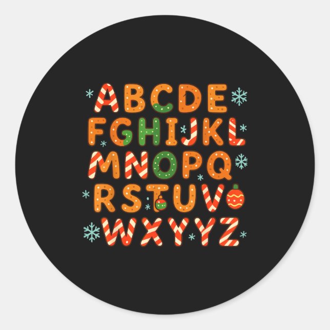 Pegatina Redonda Gingerbread Candy Cane Alphabet Christmas Letters  (Anverso)