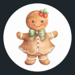 Pegatina Redonda Gingerbread Chica Christmas Sticker<br><div class="desc">Pan de jengibre y Navidades van juntos. ¿Qué hay más que un pequeño chica de pan de jengibre con una sonrisa brillante y arcos festivos? ¡No es mucho más dulce que esto! Esta persona linda es de un diseño de color de agua vintage.</div>