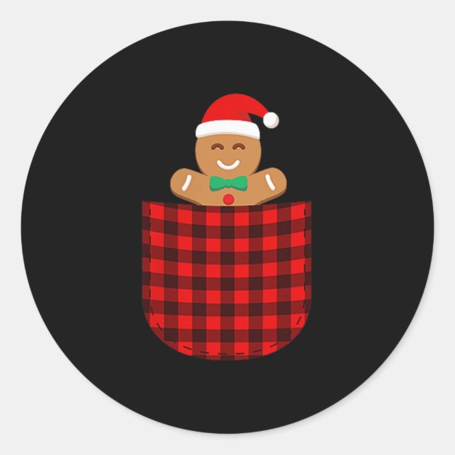 Pegatina Redonda Gingerbread Cookie Buffalo Red Plaid Cket Christma (Anverso)