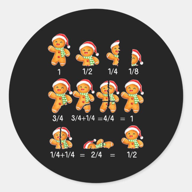 Pegatina Redonda Gingerbread Cookie Santa Hat Fraction Math Teacher (Anverso)