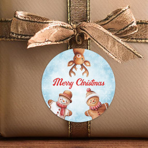 Pegatina Redonda Gingerbread Cookies Navidades de fondo azul