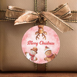 Pegatina Redonda Gingerbread Cookies Navidades de Fondo Rojo