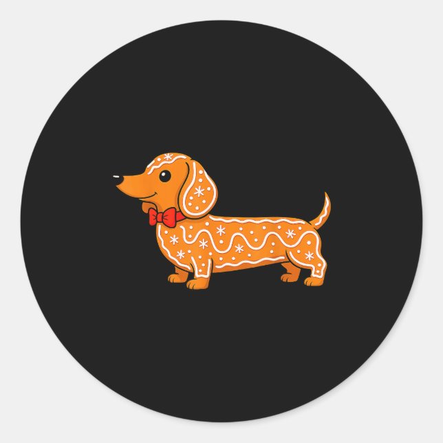 Pegatina Redonda Gingerbread Dachshund Christmas Cute Weiner Dog  (Anverso)