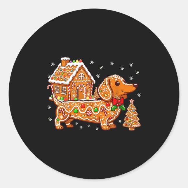 Pegatina Redonda Gingerbread Dachshund Christmas Tree House Cookie  (Anverso)