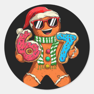 Pegatina Redonda Gingerbread Divertido Seis Siete 67 Meme Helado Na