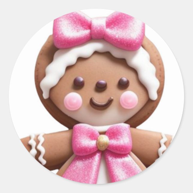 Pegatina Redonda Gingerbread Doll\PinK\ (Anverso)
