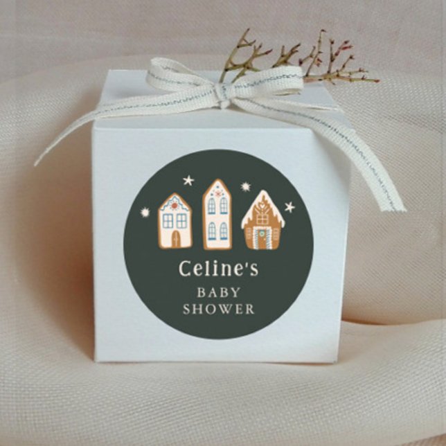 Pegatina Redonda Gingerbread House Boy Baby Shower Favor (Subido por el creador)