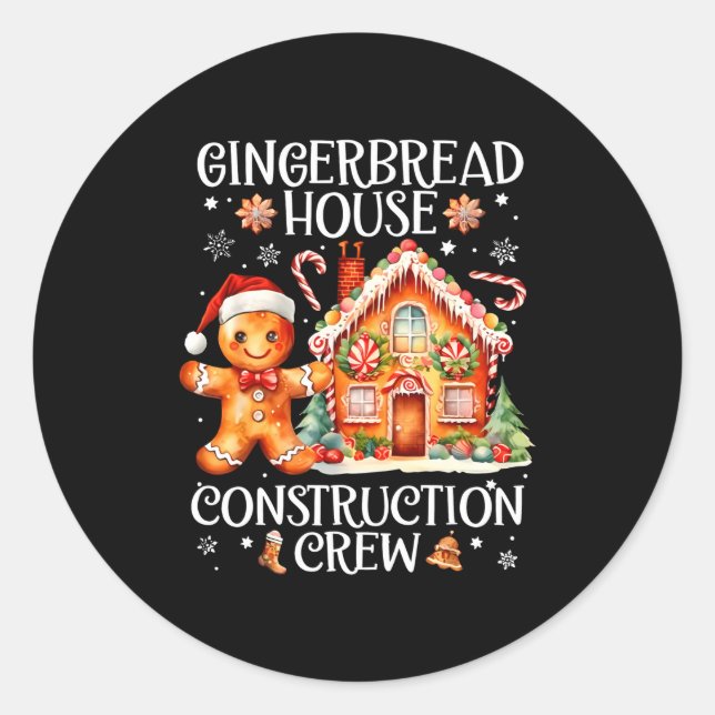 Pegatina Redonda Gingerbread House Construction Crew Cookie Baking  (Anverso)
