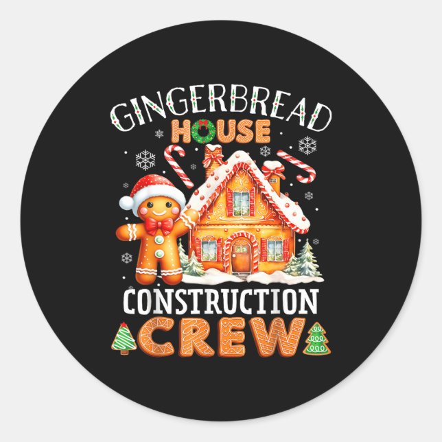 Pegatina Redonda Gingerbread House Construction Crew Decorating Bak (Anverso)