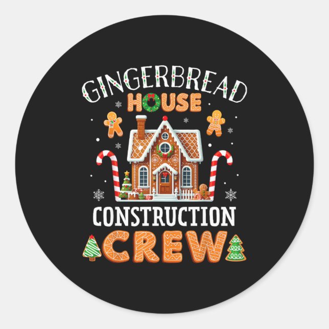 Pegatina Redonda Gingerbread House Construction Crew Kids Men Women (Anverso)