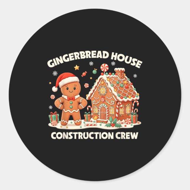 Pegatina Redonda Gingerbread House Construction Crew Kids Men Women (Anverso)