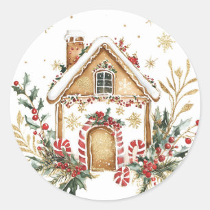Pegatina Redonda Gingerbread House Frosted