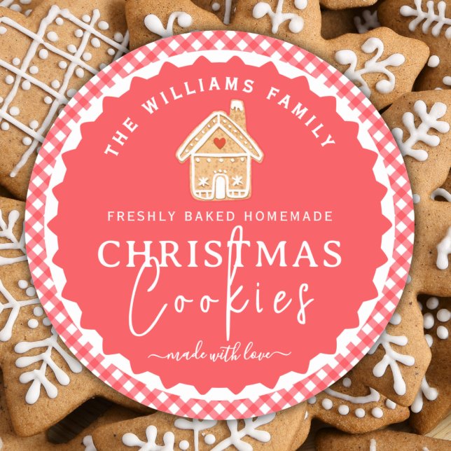 Pegatina Redonda Gingerbread house Gingham Christmas Cookies Label (Subido por el creador)