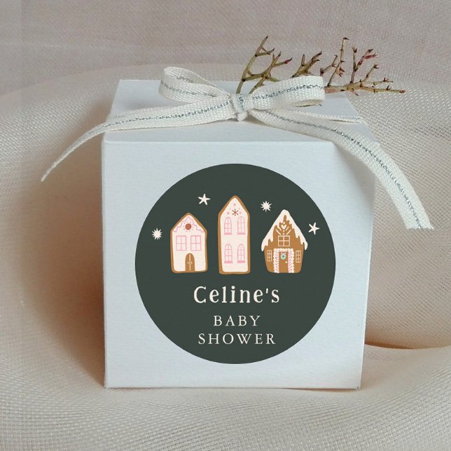 Pegatina Redonda Gingerbread House Girl Baby Shower Favor (Subido por el creador)