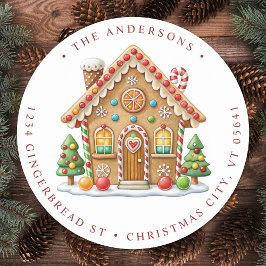 Pegatina Redonda Gingerbread House Return Address Holiday Moving