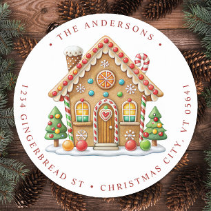 Pegatina Redonda Gingerbread House Return Address Holiday Moving