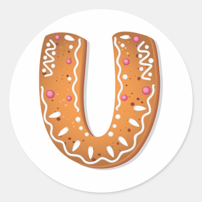 Pegatina Redonda Gingerbread Letter U Monogram Holiday Cookie (Anverso)