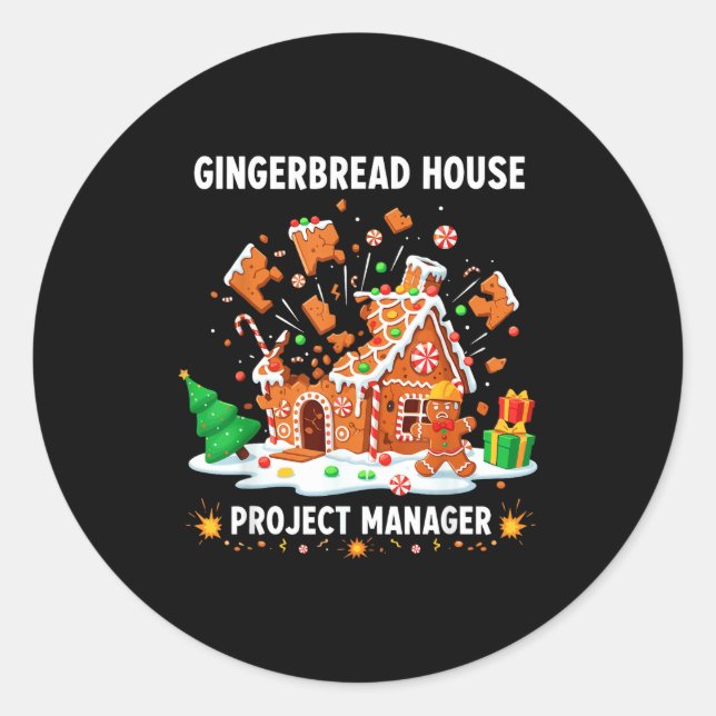Pegatina Redonda Gingerbread Man Costume, Gingerbread House Project (Anverso)
