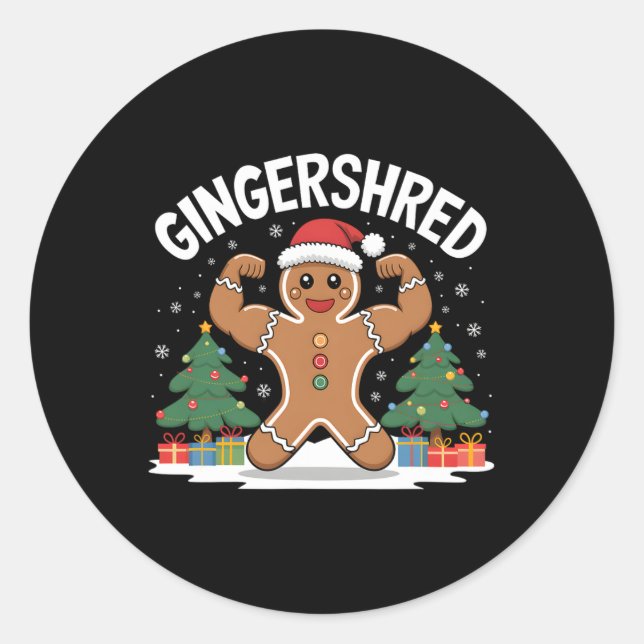 Pegatina Redonda Gingerbread Man Gingershed Funny Gym Workout Chris (Anverso)