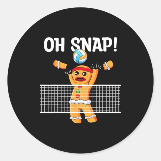 Pegatina Redonda Gingerbread Man Oh Snap Christmas Volleyball Playe (Anverso)