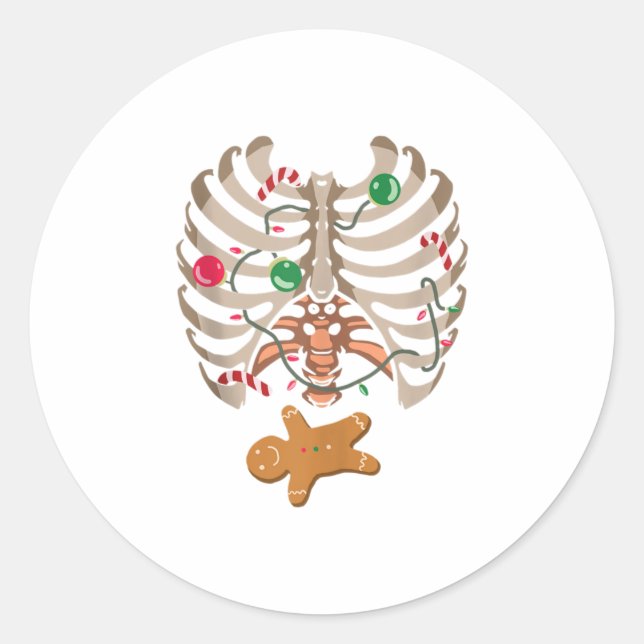 Pegatina Redonda Gingerbread Man X-Ray Skeleton Bones Chr (Anverso)