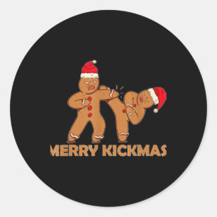 Pegatina Redonda Gingerbread Merry Kickmas Gracioso Karate Santa Fa