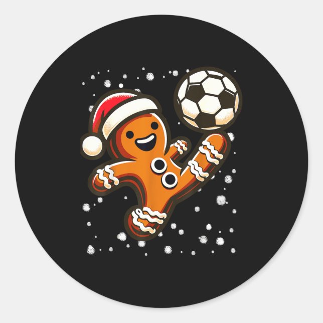 Pegatina Redonda Gingerbread Plays Soccer Bicycle Kick, Cookie Chri (Anverso)