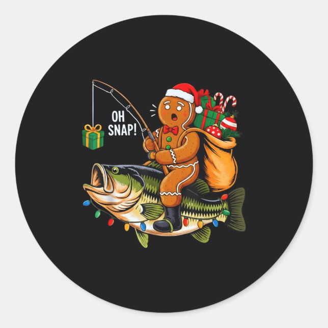 Pegatina Redonda Gingerbread Riding B Fish Christmas Fishing Xmas P (Anverso)