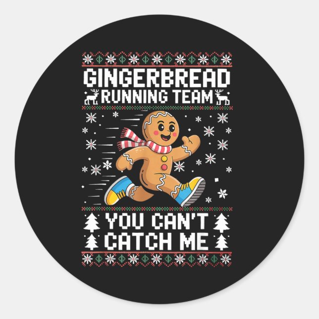 Pegatina Redonda Gingerbread Running Team Christmas Run Runner Funn (Anverso)