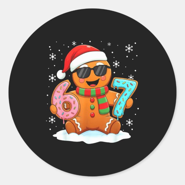 Pegatina Redonda Gingerbread Six Seven Bruh Funny Christmas Meme Si (Anverso)