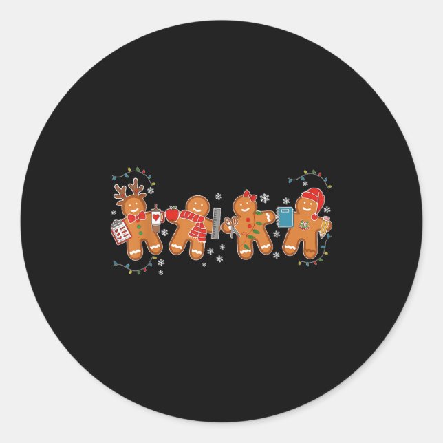 Pegatina Redonda Gingerbread Teacher Holiday For Teacher Staff Chri (Anverso)