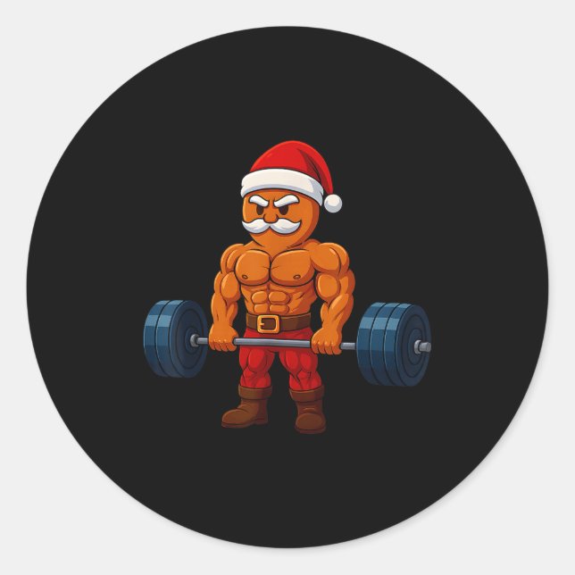 Pegatina Redonda Gingerbread Weightlifting Fitness Gym Workout Chri (Anverso)