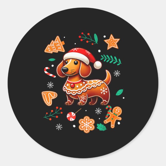 Pegatina Redonda Gingerbread Weiner Dog Lover Dachshund Christmas C (Anverso)