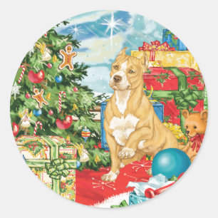 Pegatina Redonda Gingerbread Wire Pit Bull Terrier Navidades Arte