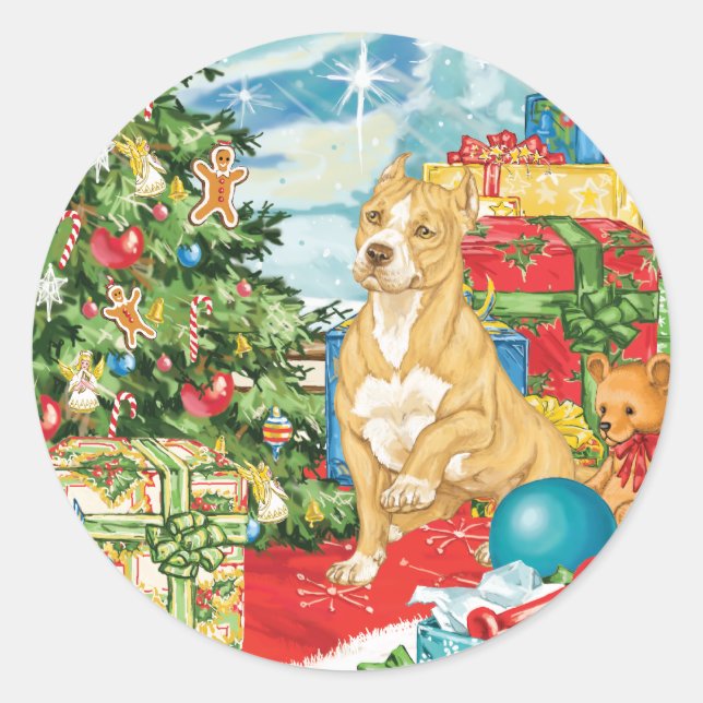 Pegatina Redonda Gingerbread Wire Pit Bull Terrier Navidades Arte (Anverso)