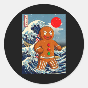 Pegatina Redonda Gingerbread-zilla Arte Japonés Antiguo Divertido N