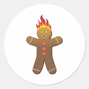 Pegatina Redonda Gingerbreadman divertido en el fuego